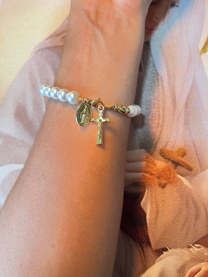 PULSERA DENARIO BLANCO PERLA