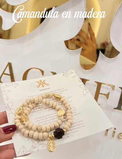 PULSERA CÁMANDULA COMPLETA DE MADERA